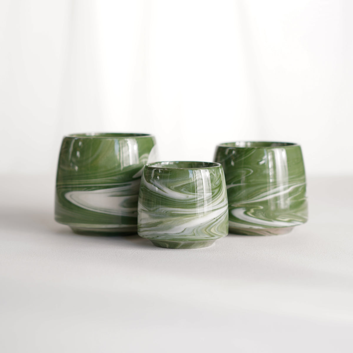 Cup 002 Green Stripe Glossy Glaze