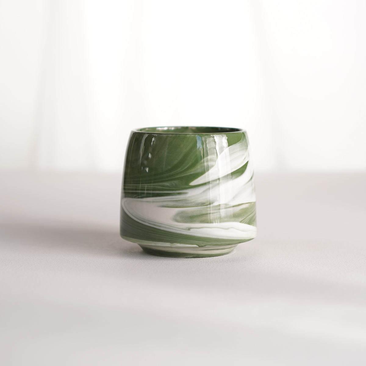 Cup 002 Green Stripe Glossy Glaze