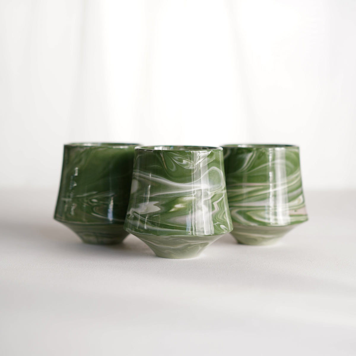 Cup 001S Green stripe Glossy glaze