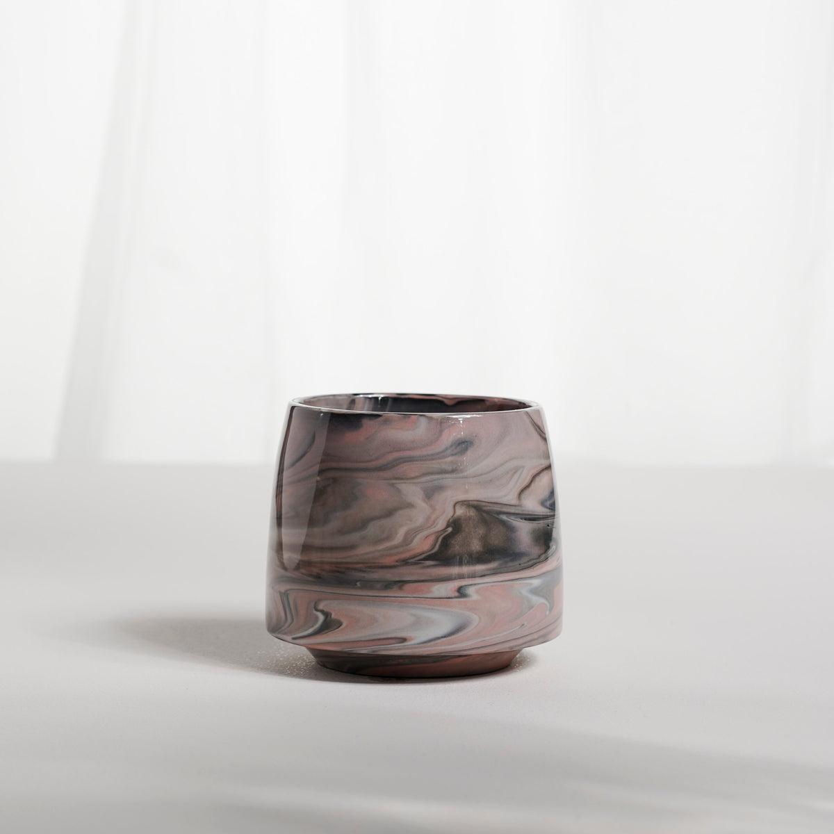 Cup 002S Pink+Black stripes Glossy glaze