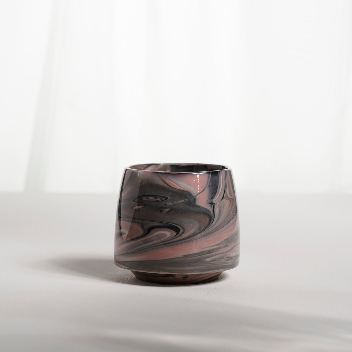 Cup 002S Pink+Black stripes Glossy glaze