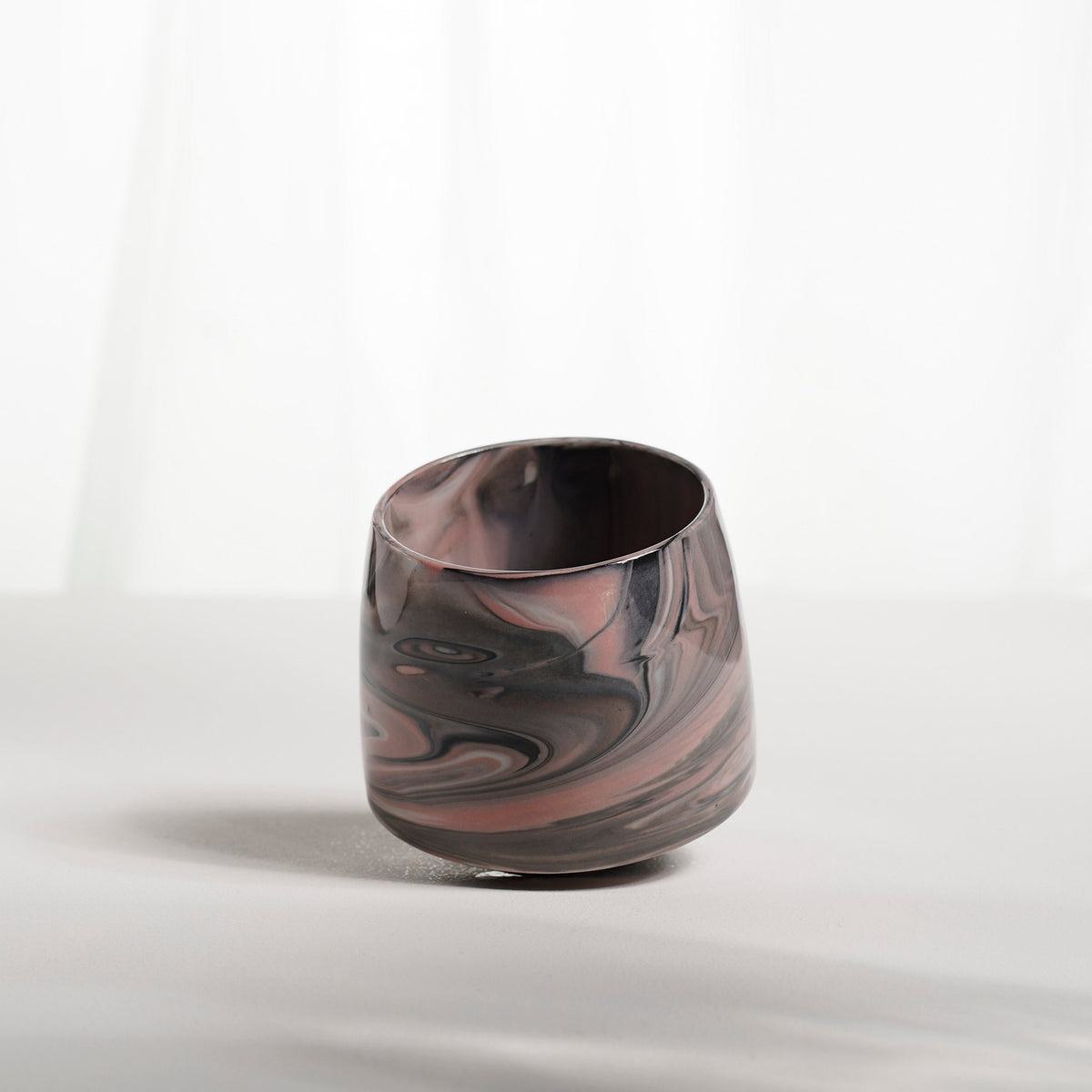 Cup 002S Pink+Black stripes Glossy glaze